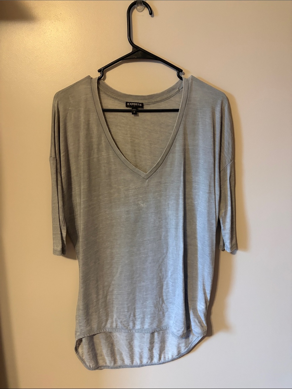 Express Women's Light Gray V-Neck Draped Tunic